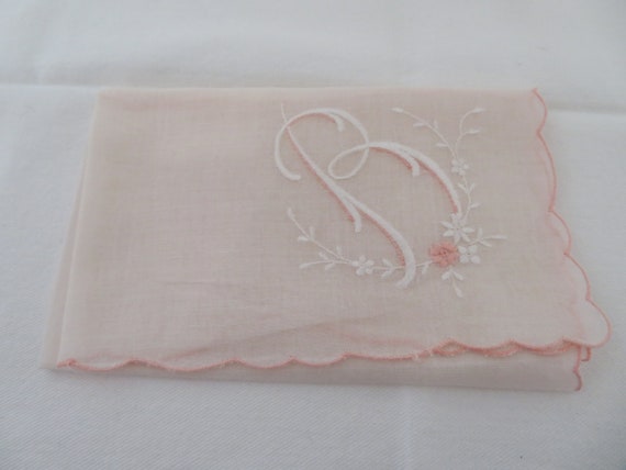 Vintage Pink Hankie/Handkerchief/Hanky with Prett… - image 6