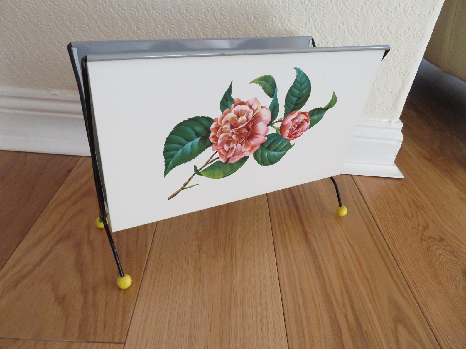 Vintage Painted Metal Magazine Rack With Shades of Pink Rose - Etsy