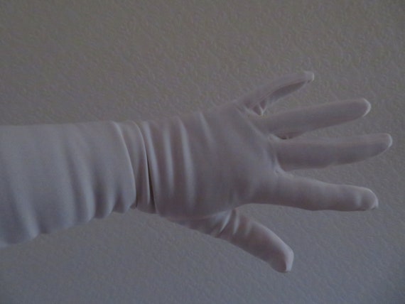 Vintage Ivory Stretch Satin Elbow Length Gloves -… - image 2