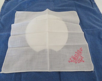 Vintage Ivory Hankie/Handkerchief/Hanky with Pretty Embroidered "Mother" in Pink to One Corner - Bridal/Wedding Keepsake