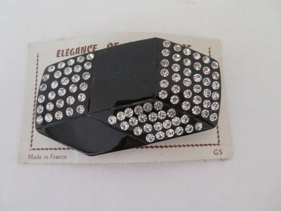 Vintage Black Lucite & Diamante/Rhinestone Hair C… - image 2