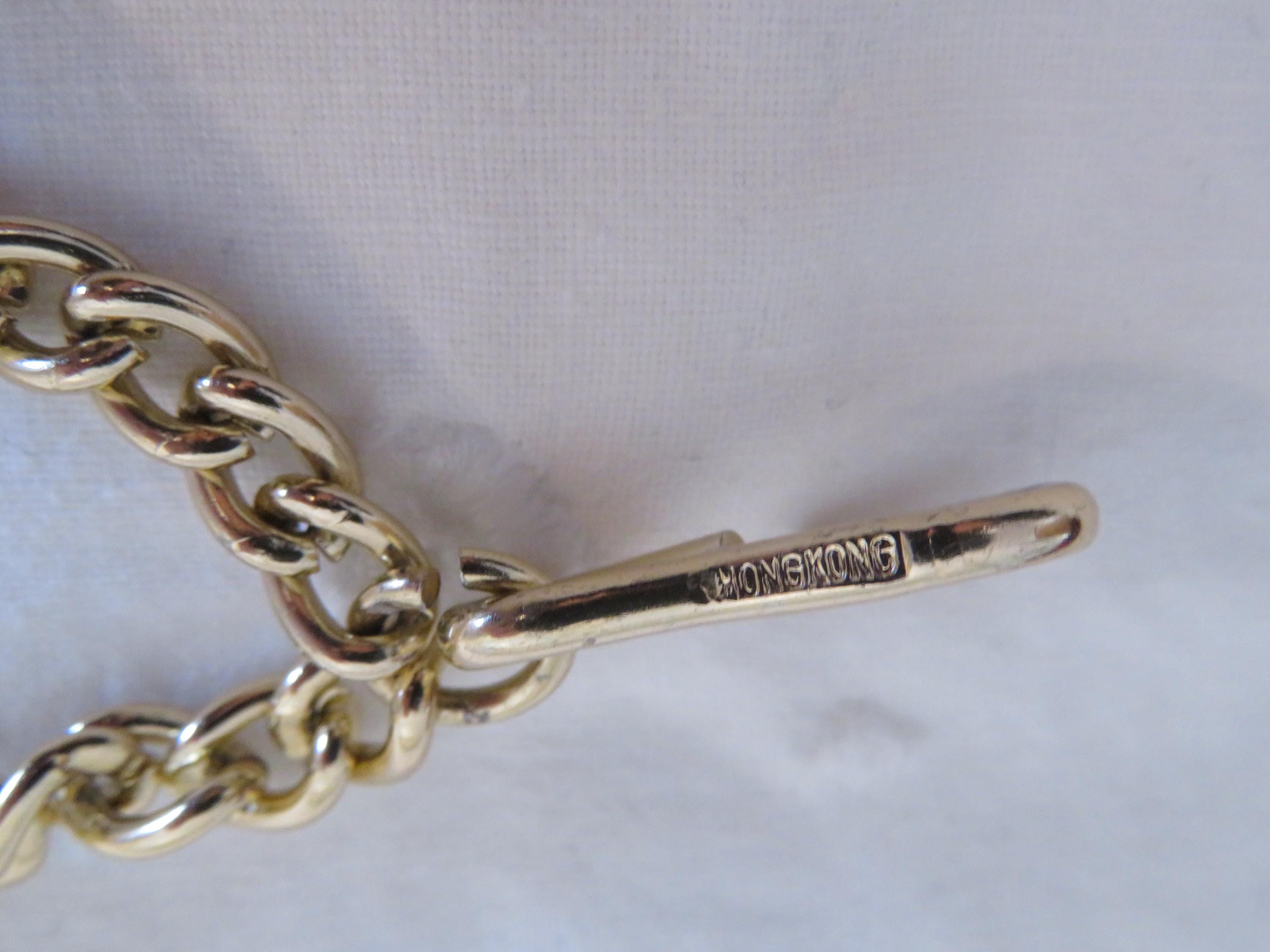 Vintage Gold Tone Etched Link Belt With Coin Made in Hong  display picture 3