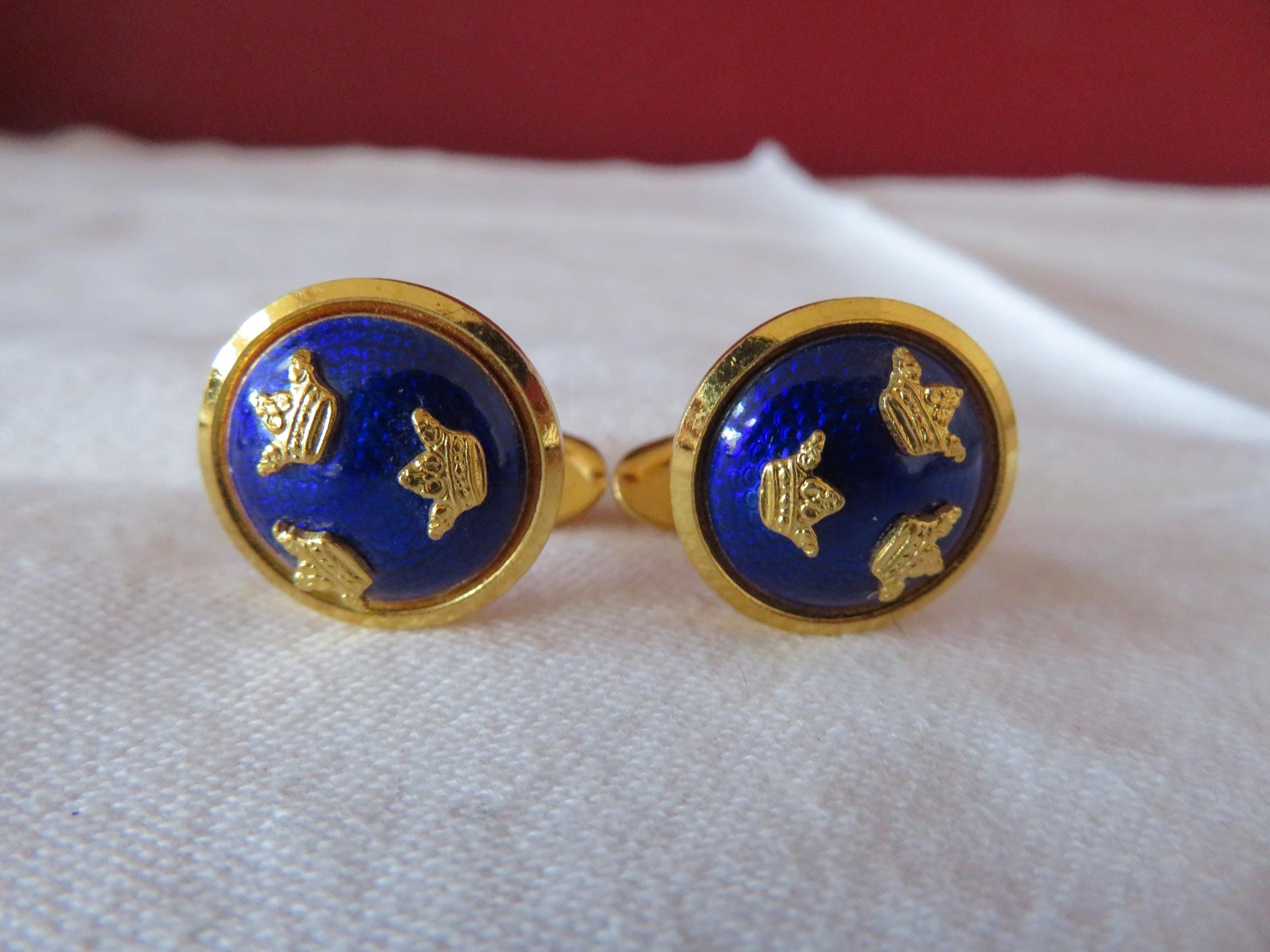 Vintage Sporrong Cufflinks – Cobalt Blue Enamel, Swedish Tre