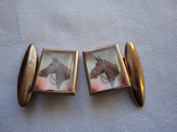 Vintage Gold Tone and Hand Painted under Lucite H… - image 1