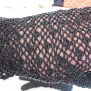 Vintage Black Cotton Crochet Lace Wrist Gloves - 1950's - Size 6.5 - Ideal Wedding/Prom - Handmade