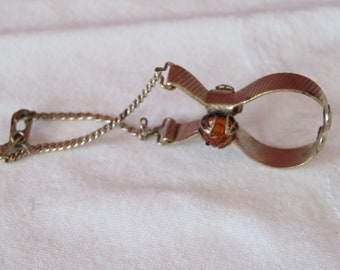 Vintage Gold Tone Opera Glove Holder/Clip with Orange Gems - Also ideal for Hankies or as a Skirt Lifter - 1940's
