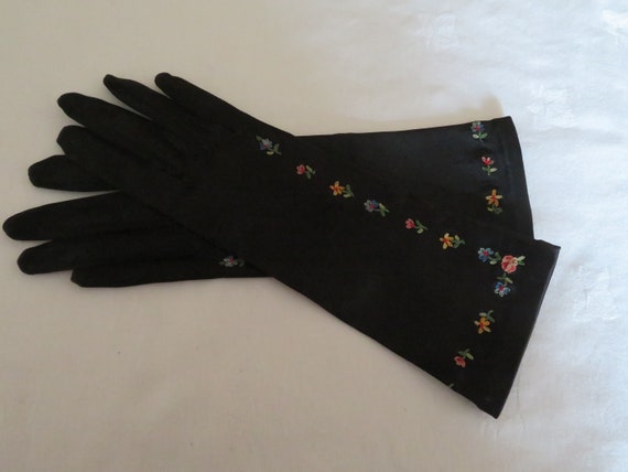 Vintage Black Over Wrist Gloves by Neyret With St… - image 5