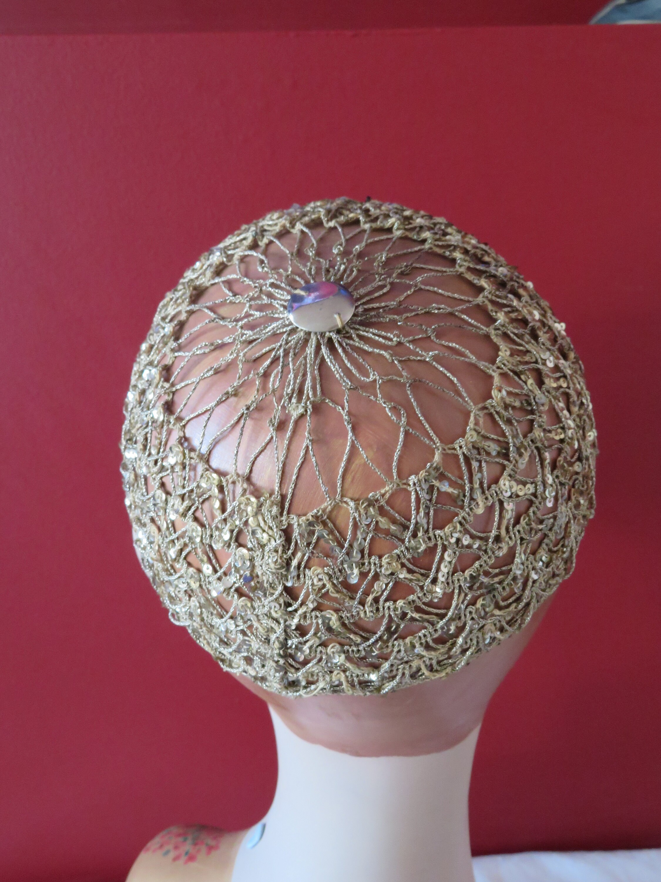 Vintage Art Deco Gold Sequin Skull/juliet/flapper Cap/hair