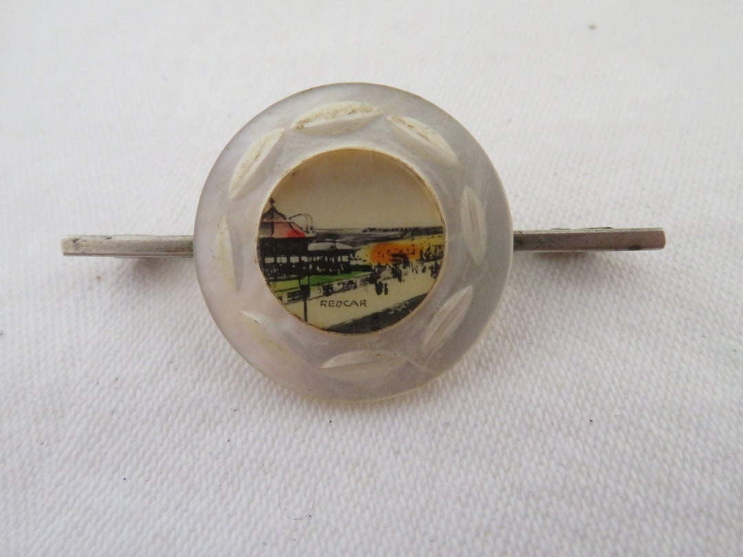 Pin Recar Vintage Souvenir of Redcar Brooch/pin – Hand Carved Mother of Pearl ...