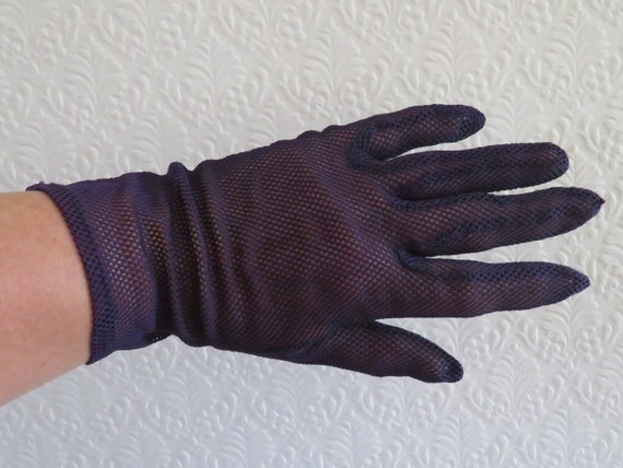 Vintage Dark Blue/Navy Blue Crochet/Net Gloves - … - image 1