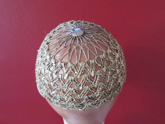 Vintage Art Deco Gold Sequin Skull/juliet/flapper Cap/hair  display picture 2
