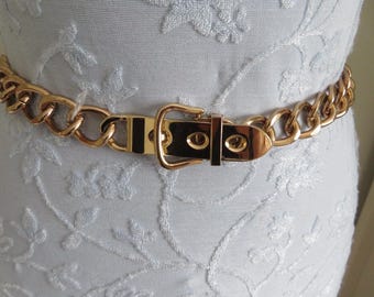 Vintage Gold Tone Chain Belt: Chunky Etruscan Revival Links 