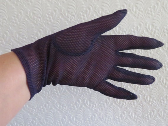 Vintage Dark Blue/Navy Blue Crochet/Net Gloves - … - image 3