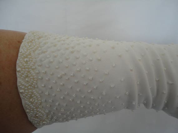 Vintage White Mid Length Nylon Simplex Gloves wit… - image 1