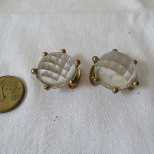 Rare Pair of (2) Antique Georgian/Victorian Faceted Rock Crystal Buttons/Studs Set in 14 Carat Gold - 1800&#39;s