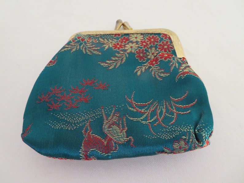 Bolso de noche estilo pagoda vintage con diseño floral y chino, con monedero, sin usar, NOS imagen 4