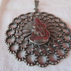 Vintage Silver Plated French Souvenir Pendant with Lady in Brittany Costume - Bretagne/Brittany France - National Costume