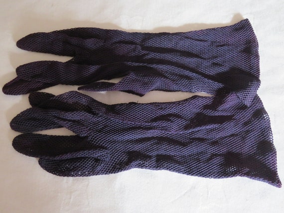 Vintage Dark Blue/Navy Blue Crochet/Net Gloves - … - image 5