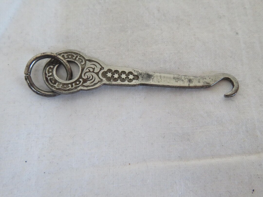 Antique/vintage Mini Flat Steel Chatelaine Button Hook With Decorated ...