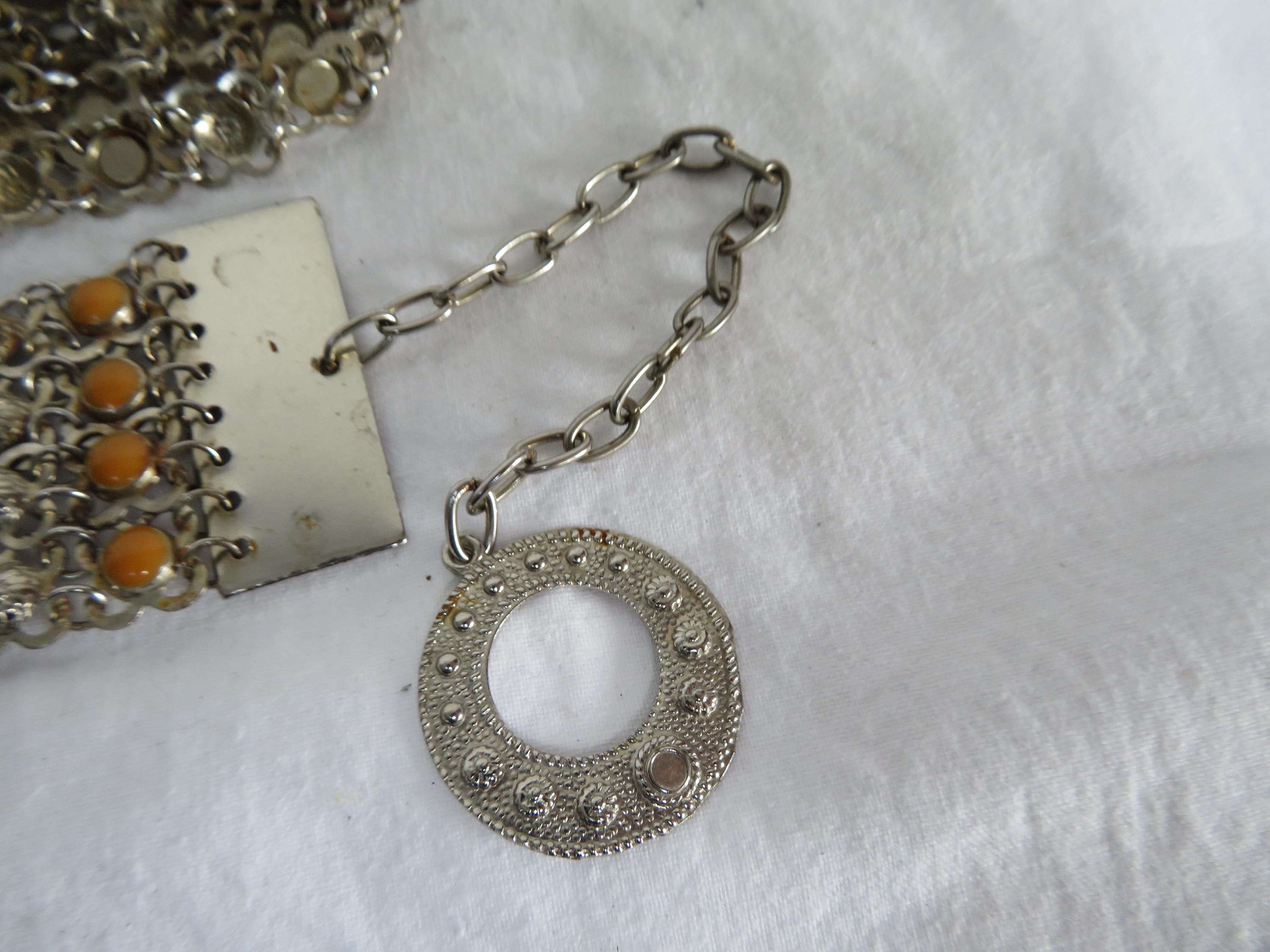 Vintage Silver Tone Flower Link Multi Chain Belt, Ornate 