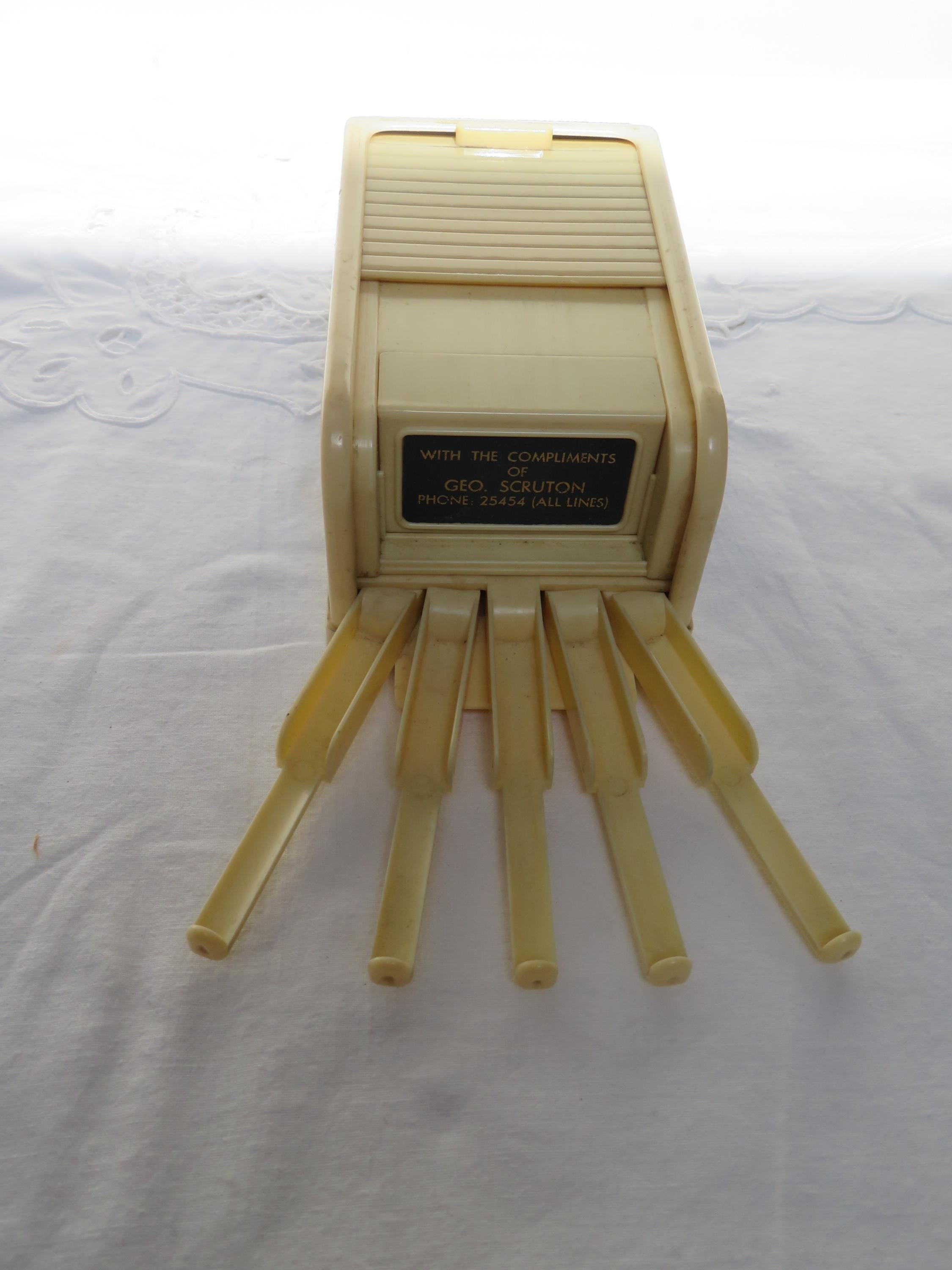 tobacco dispenser Vintage Rolinx Urea Formaldehyde & Blue Faux Leather Roller Shutter Cigarette  Dispenser/box - 1950's With Advertising - Smoking/tobacciana