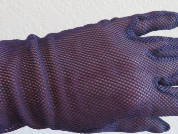 Vintage Dark Blue/Navy Blue Crochet/Net Gloves - … - image 2