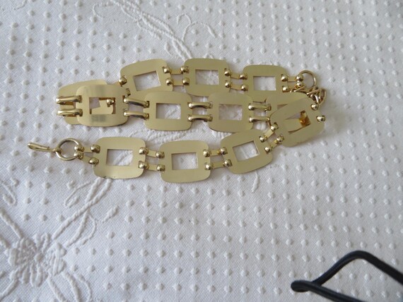 Vintage Gold Tone Rectangular Panel and Book Chai… - image 9