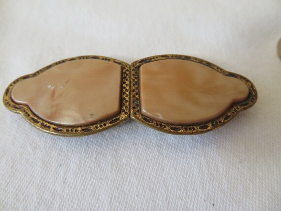 Authentic Art Deco Peach Marbled Lucite and Gold … - image 2