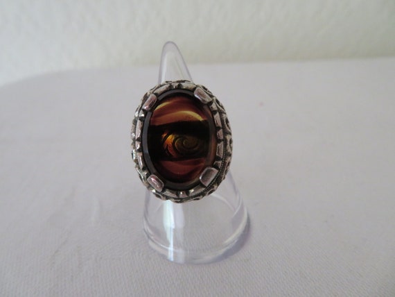 Vintage Antique Silver Tone, Striped Amber & Dark… - image 4