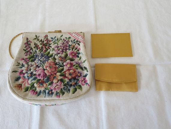 Vintage Petit Point/tapestry/embroidered Evening Bag/mirror/purse