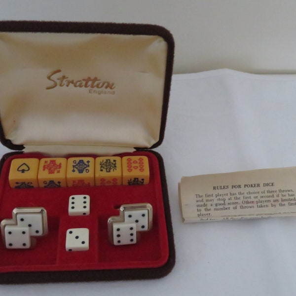 Vintage Stratton Poker Dice Theme Cufflinks with Dice in Original Box - Ideal Gift - 1960's - Rules for Poker & Liar Dice - Patent 1144883