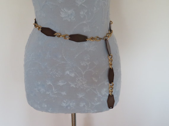 Vintage 1960s Lucite Panel Belt - Brown & Gold Tone Chain  display picture 2