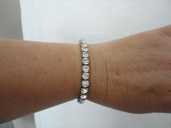 Vintage Silver Tone and Diamante rhinestones Bangle bracelet Prong Set Foil Backed Faceted Bridal prom gala ball races cruise 1950 s Etsy