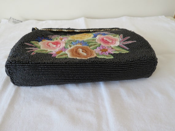 Vintage Black Micro Bead and Floral/Flower Embroi… - image 4