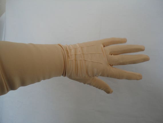 Vintage Gold Stretch Satin Opera Length Gloves by… - image 1