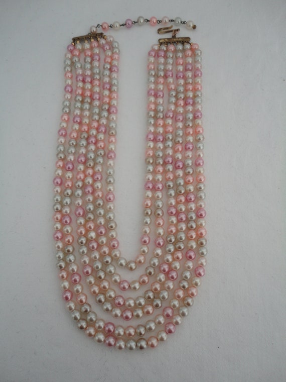 Vintage Six Strand Pastel Multicoloured Faux Pear… - image 7