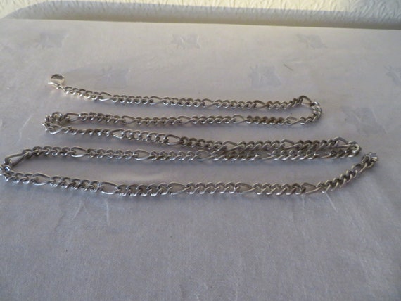 Vintage Silver Tone Figaro Chain Link Belt with D… - image 5
