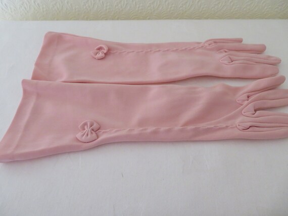 Vintage Pink Nylon Mid Length Gloves with Embroid… - image 5