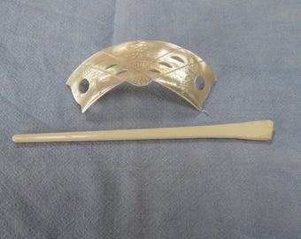 Tapa y palito para bollo de nácar blanco tallados a mano, estilo vintage - Años 70 - Diseño con escritura china