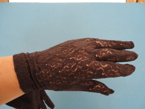 Vintage Chocolate Brown Stretch Nylon Flower Lace