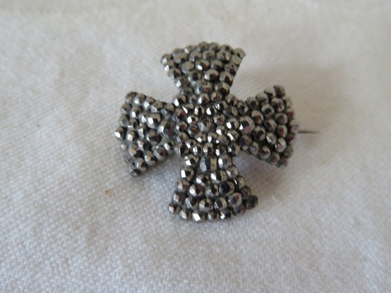 Antique/Vintage Cut Steel Templar Cross Shape Bro… - image 1