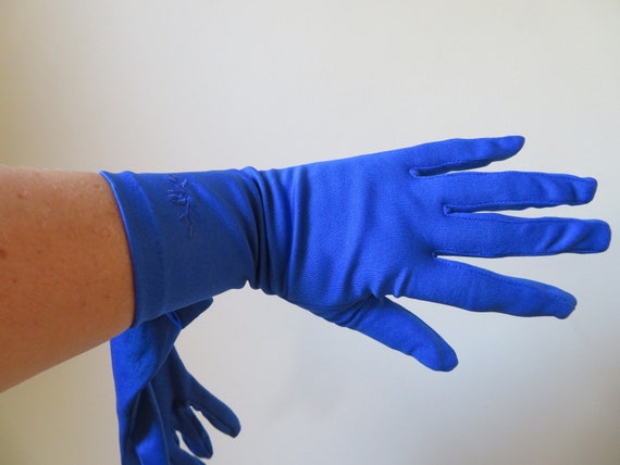 Vintage Royal Blue Stretch Nylon Over Wrist Glove… - image 1