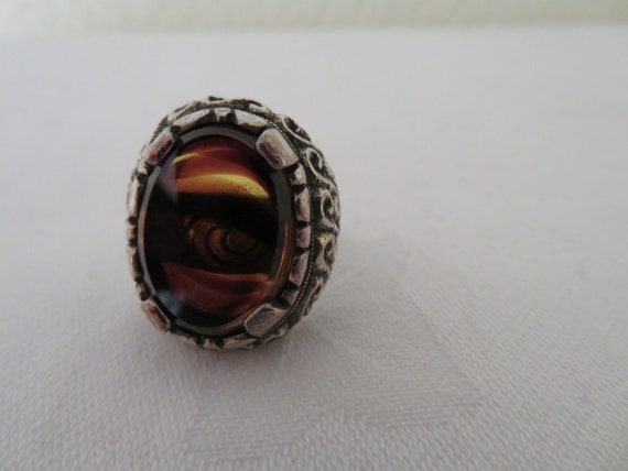 Vintage Antique Silver Tone, Striped Amber & Dark… - image 6