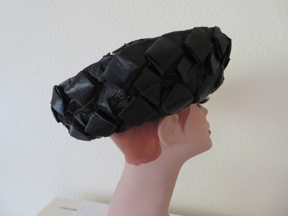 Vintage Black Woven Raffia on Net Upturned Brim H… - image 4