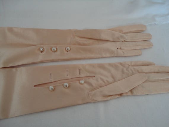 Vintage Gold Stretch Satin Opera Length Gloves by… - image 3
