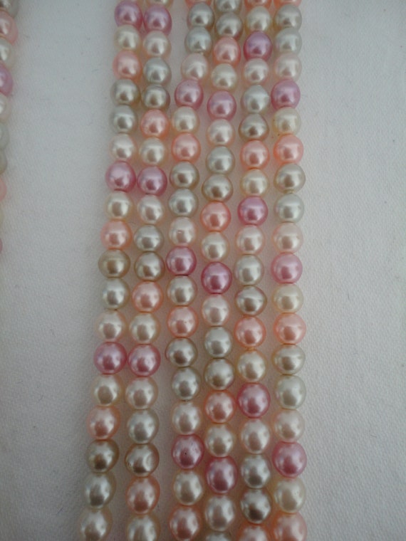 Vintage Six Strand Pastel Multicoloured Faux Pear… - image 4