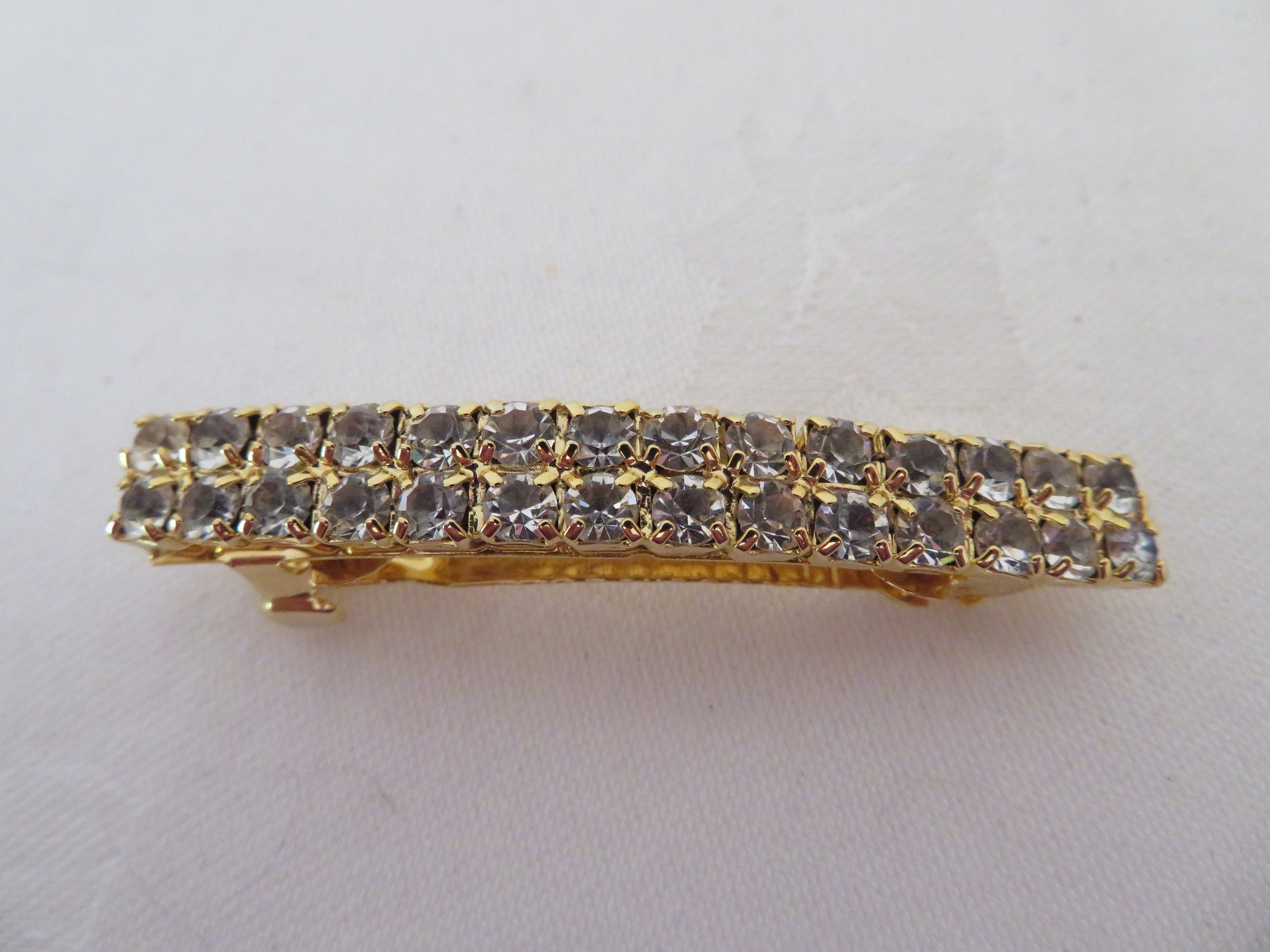 Vintage Gold Tone Hair Clip/slide/barrette With Diamante  display picture 2