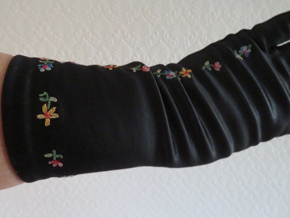 Vintage Black Over Wrist Gloves by Neyret With St… - image 3