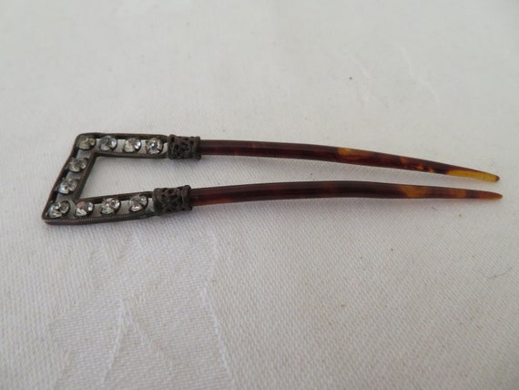 Vintage/Antique Faux Tortoiseshell Double Pronged… - image 1