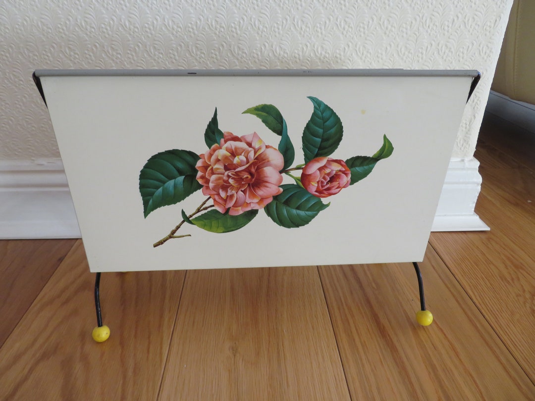 Vintage Painted Metal Magazine Rack With Shades of Pink Rose - Etsy